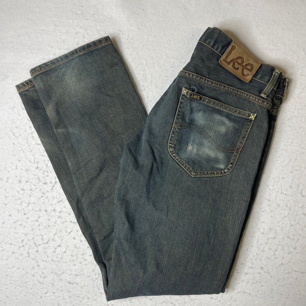 Lee Riders Jeans Mens 34x32 Blue Distressed Straight Leg Denim Pants‎